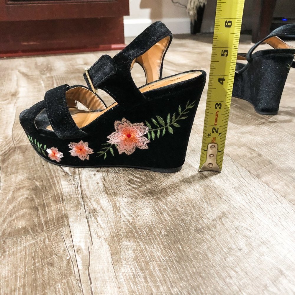 Velvet Embroidered Platform Wedges - Picture 9 of 9